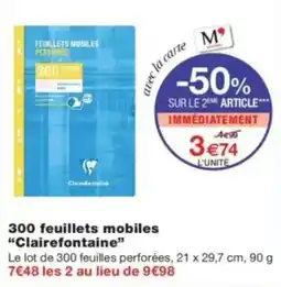 Monop' Clairefontaine 300 feuillets mobiles offre
