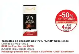 Monop' Lindt Tablettes de chocolat noir 70% offre