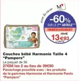 Monop' Pampers Couches bébé Harmonie Taille 4 offre
