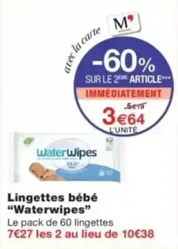 Monop' Waterwipes Lingettes bébé offre