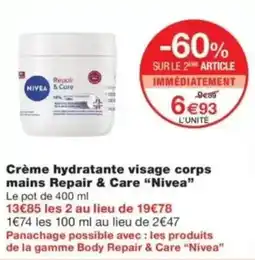 Monop' NIVEA Crème hydratante visage corps mains Repair & Care offre