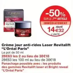 Monop' L'Oréal Paris Crème jour anti-rides Laser Revitalift offre
