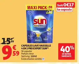 Auchan SUN Capsules lave vaisselle 4 en 1 pro expert offre