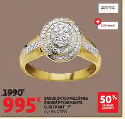 Auchan BAGUE OR 750 MILLIÈMES RHODIÉ ET DIAMANTS 0,28 CARAT offre
