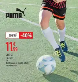 Intersport Puma short enfant offre