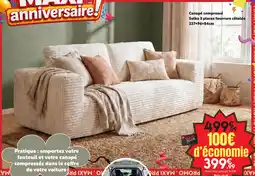 Maxi Bazar Canapé compressé solka 3 places fourrure côtelée offre