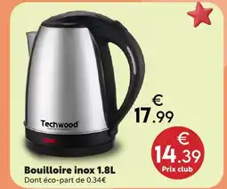 Maxi Bazar Techwood bouilloire inox 1.8l offre
