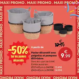 Maxi Bazar Panier décoratif avec poignées et pompons offre