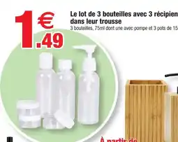 Bazarland Le lot de 3 bouteilles avec 3 récipients dans leur trousse offre