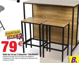 Bazarland Table bar et ses 2 tabourets colorado offre