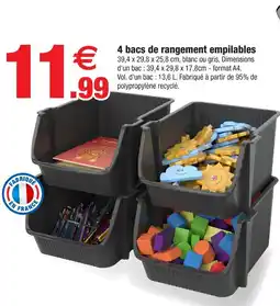 Bazarland 4 bacs de rangement empilables offre