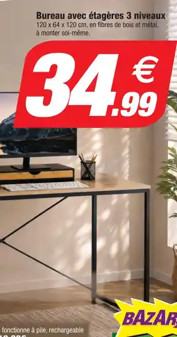 Bazarland Bureau avec étagères 3 niveaux offre