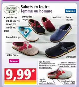 Norma Biofun sabots en feutre homme offre