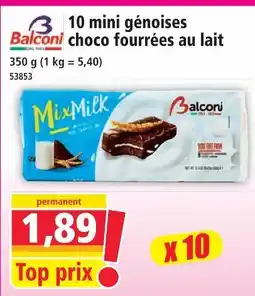 Norma Balconi 10 mini génoises choco fourrées au lait offre