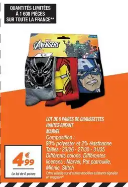 Netto Marvel - lot de 6 paires de chaussettes hautes enfant offre