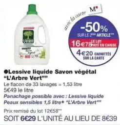 Monoprix L'arbre vert - lessive liquide savon végétal offre