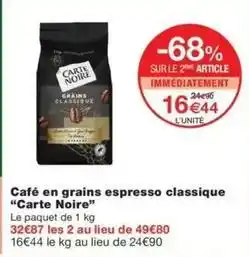 Monoprix Carte noire - café en grains espresso classique offre