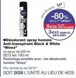 Monoprix Nivea - déodorant spray homme anti-transpirant black & white offre