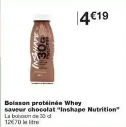 Monoprix Boisson protéinée saveur chocolat inshape nutrition offre