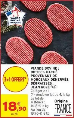 Intermarché Contact Jean rosé - viande bovine: bifteck haché provenant de morceaux d'enérvés, dégraissé offre