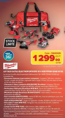 Prolians Milwaukee LOT DE 8 OUTILS ÉLECTROPORTATIFS 18 V M18 FPP8H-504B MY36 offre