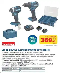 Prolians Makita LOT DE 2 OUTILS ÉLECTROPORTATIFS 18 V offre