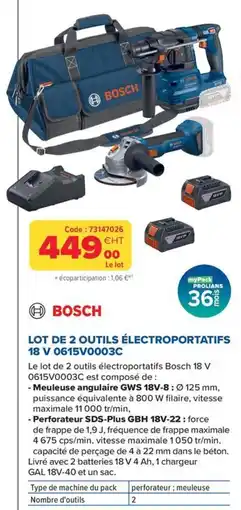 Prolians BOSCH LOT DE 2 OUTILS ÉLECTROPORTATIFS 18 V offre