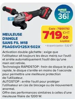 Prolians MILWAUKEE MEULEUSE D'ANGLE SANS FIL M18 offre
