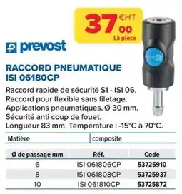 Prolians prevost RACCORD PNEUMATIQUE ISI 06180CP offre