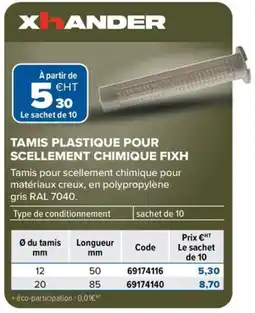 Prolians XHANDER Tamis plastique pour scellement chimique fixh offre