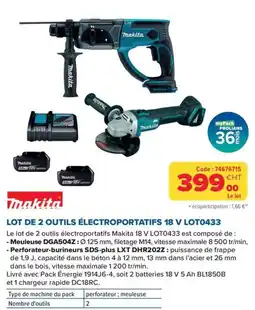 Prolians Makita LOT DE 2 OUTILS ÉLECTROPORTATIFS 18 V offre