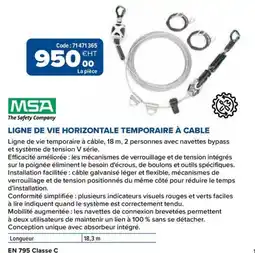 Prolians MSA LIGNE DE VIE HORIZONTALE TEMPORAIRE À CABLE offre