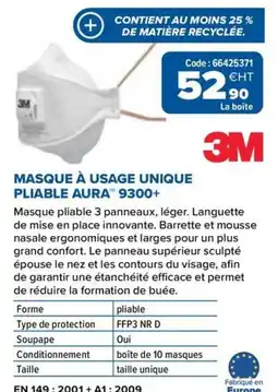Prolians 3M MASQUE À USAGE UNIQUE PLIABLE AURA™ 9300+ offre