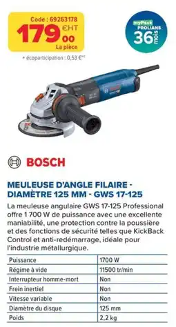 Prolians BOSCH MEULEUSE D'ANGLE FILAIRE - DIAMÈTRE 125 MM - GWS 17-125 offre