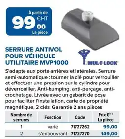 Prolians MUL-T-LOCK SERRURE ANTIVOL POUR VÉHICULE UTILITAIRE MVP1000 offre