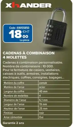Prolians XHANDER CADENAS À COMBINAISON 4 MOLETTES offre