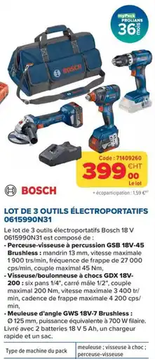 Prolians Bosch lot de 3 outils électroportatifs offre