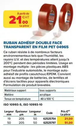 Prolians RUBAN ADHÉSIF DOUBLE FACE TRANSPARENT EN FILM PET 04965 offre
