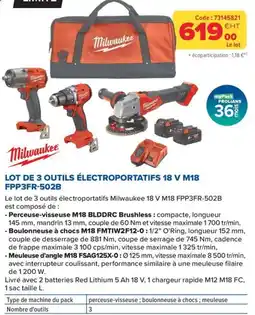 Prolians Milwaukee lot de 3 outfils electroportatifs 18 VM18 FPP3FR-502B offre