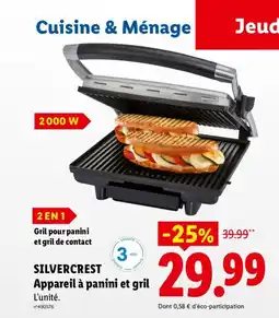 Lidl SILVERCREST Appareil à panini et gril offre