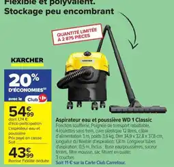 Carrefour KÄRCHER Aspirateur eau et poussière WD 1 Classic offre