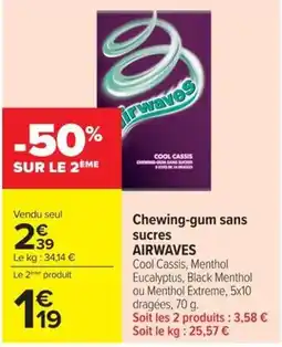 Carrefour AIRWAVES Chewing-gum sans sucres offre