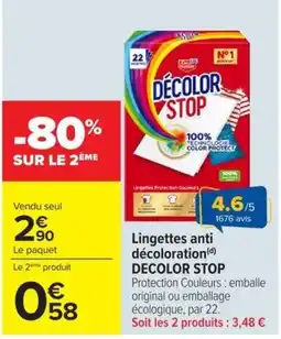 Carrefour DECOLOR STOP Lingettes anti décoloration offre
