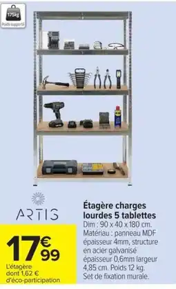 Carrefour ARTIS Étagère charges lourdes 5 tablettes offre