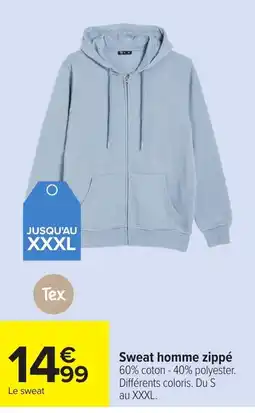 Carrefour Tex Sweat homme zippé offre