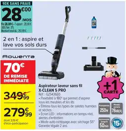 Carrefour Rowenta Aspirateur laveur sans fil X-CLEAN 5 PRO offre