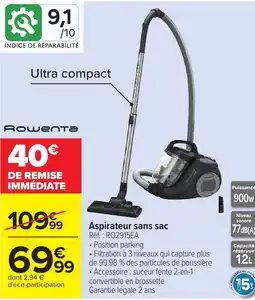 Carrefour Rowenta Aspirateur sans sac offre