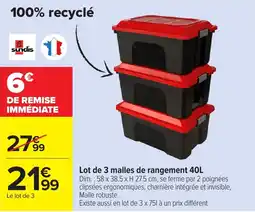 Carrefour sundis Lot de 3 malles de rangement 40L offre