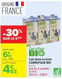 Carrefour Carrefour BIO Lait demi-écrémé offre
