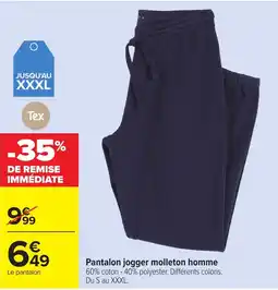 Carrefour Tex Pantalon jogger molleton homme offre